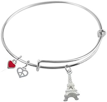 65 mm, Expandable Bangle bracelet, Je Suis Paris, Paris Remembrance, with Eiffel Tower and Heart charms, Qty: 1