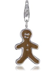 VINANI brand Germany 925 Sterling Silver Charm Pendant Ginger Bread Man brown enameled HLM