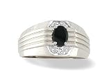 14K White Gold Genuine Oval Black Onyx and Diamond Men's Ring