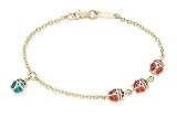 Childrens 14K Yellow Gold Enamel Ladybug Station Bracelet