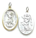 Saint Michael - Medium Oval High Polish Sterling Silver w/Vermeil Accents St. Michael Protect Us Medal Pendant