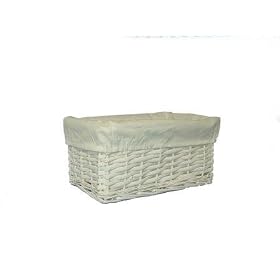 White Wicker Storage Basket with White Cotton Lining (Small)