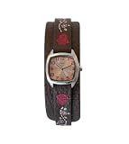 Amor Montre Femme Floraux - Rose Cadran -Bracelet de cuir véritable Brun - A8780