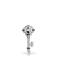 Bling Jewelry 925 Sterling Silver Blue Sapphire Color CZ Vintage Style Key Pendant