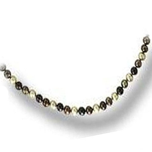 14k Solid Gold Cultured Freshwater Genuine Multicolor Green, Gray, White Pearl 6-6.5mm Necklace 18 Inch