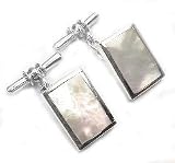 Sterling Silver Mother of Pearl Chain and Bar Cufflinks