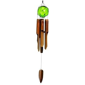 Asli Arts Model C174 Glass Buoy Bamboo Chime, Green
