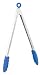 Harold's Kitchen 16-Inch Stainless Steel Locking Tongs with Non-Stick Silicone Tips, Blue
