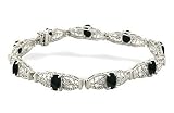 14K White Gold Genuine Oval Black Onyx and Diamond Bracelet