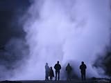 Visitors to Polloquere in the Steam of an Active Volcano Thermal Pool Photographic Poster Print, 24x32