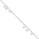 Beaded Figaro Anklet in Sterling Silver, 10 inch