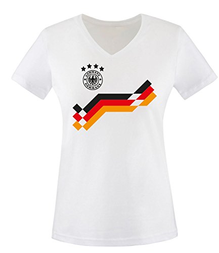 Luckja EM 2016 Deutschland Trikot Motiv 19 Damen V-Neck T-Shirt