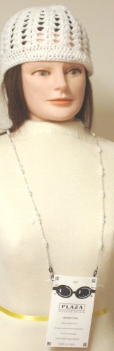 Hand Crocheted White Cotton Skull Cap Offered in Combination with White Pearl Eye Glass Holder Necklace