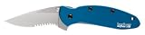 Kershaw Ken Onion Blue Scallion Serrated Folding Pocket Knife with Speed Safe