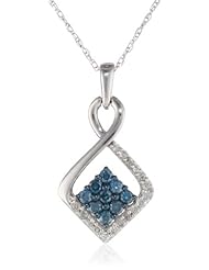 10k White Gold Blue and White Diamond Square Pendant Necklace (1/2 cttw, I-J Color, I3 Clarity), 18"