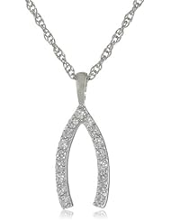 Platinum Plated Sterling Silver Round Cubic Zirconia Wishbone Necklace