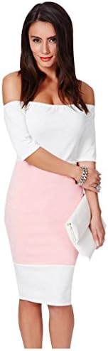 JeFF Lady's Sexy Elastic Off-shoulder Colorblock Midi Dress Party Evening Dress