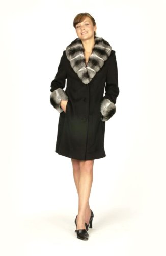 100% 17 Ounce Loro Piana Cashmere Slightly Fitted 3/4 Coat w/Natural Chinchilla Shawl Collar & Cuffs USA Made