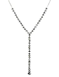 White Baroque Freshwater Cultured Pearl and Glass Bead with Rondelle Rhinestone, Adjustable Silver Tone Chain and Clasps Y-Shaped Necklace, 17-24"