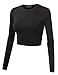 Doublju Womens Basic Long Sleeve Crop Top BLACK SMALL