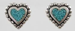 Turquoise Heart Stud Earrings with Beading in Sterling Silver, #2518