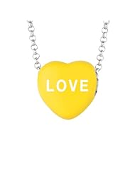 Sterling Silver 12mm Yellow enamel Sweethearts LOVE Heart Pendant