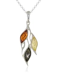 Sterling Silver Multi-color Amber Floral Pendant Necklace , 18"