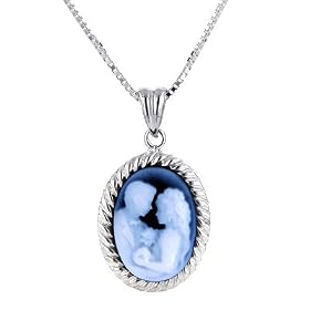 Sterling Silver Agate Cameo Bride and Groom Pendant - 3 8 x 1 2 w  18 Chain by Netaya