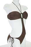 Brown Bandeau Tie Side Monokini Swimsuit with Removable Soft Pads