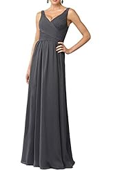 V-neck Chiffon Floor Length Natural   Waistline Sleeveless Evening Dress/Prom Dress 