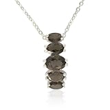  Sterling Silver Oval-Shaped Smoky-Quartz Pendant, 18.5