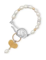 8" Cultured Freshwater Pearl and Two Tone Bead Bracelet