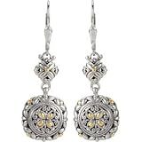 18K Yellow Gold and Sterling Silver Filigree Design Hoop Earrings