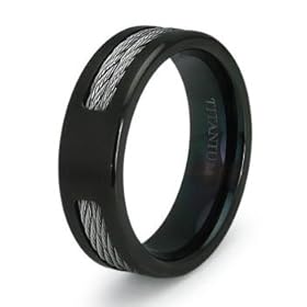 Black Titanium Double Cable Wedding Band Ring