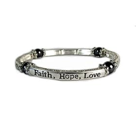 Inspirational Faith, Hope, Love Magnetic Hematite Healing Stretch Bracelet