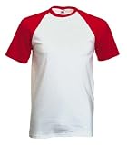 Fruit of the Loom S/Slv Baseball T Shirt in White / red Size S (SS31)