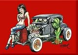 Artist BigToe Heidi Deluxe Hot Rod and Girl Fridge Magnet
