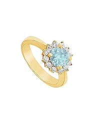 Aquamarine and Diamond Ring 14K Yellow Gold - 1.50 CT TGW