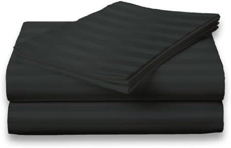 Twin Size 300 Thread Count 100% Cotton Dobby Stripe Sheet Set - Black