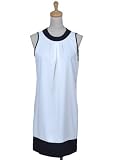 Anna-Kaci S/M Fit White Shift Silhouette Dress w Black Contrasting Collar Hem