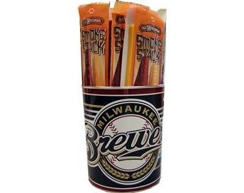 Milwaukee Brewers Baseball Canister with Snack Sticks, 36 pc. Beef and Jalapeno Snack Sticks