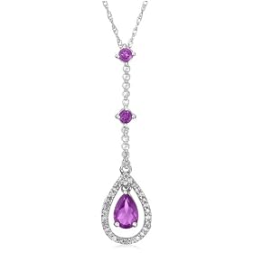 Buy 10k White Gold Amethyst and Diamond Drop Pendant by Amazon.com Collection