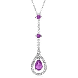 Buy 10k White Gold Amethyst and Diamond Drop Pendant by Amazon.com Collection