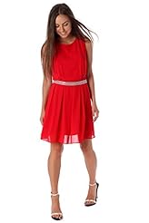 Chiffon/Polyester Round Neck Sheer Pleated Cocktail Skater Dress/Midi Dress 