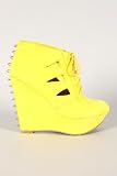 Qupid Worthy-118 Yellow Studded Spike Cut-out Wedge Bootie
