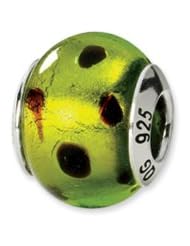 Green and Black Spotted, Murano Glass Charm for 3mm Bracelets