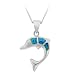 Sterling Silver Created-Blue Opal Inlay Dolphin Pendant with Rolo Chain, 18"
