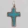 Turquoise Inlay Cross Charm in Sterling Silver, #2510
