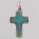 Tiny Sterling Silver and Turquoise Cross Charm or Pendant, #2510