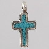 Silver and Turquoise Cross Charm / Pendant, #2510